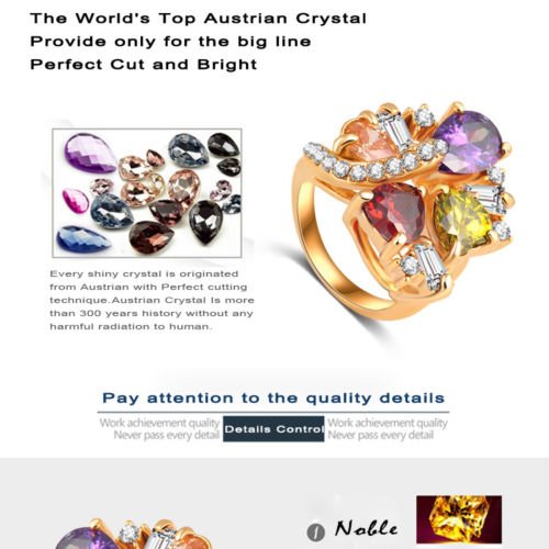VPKJewelry 18 k Gold Plated Multi-Color Austrian Crystal Women's ladies Girls ring