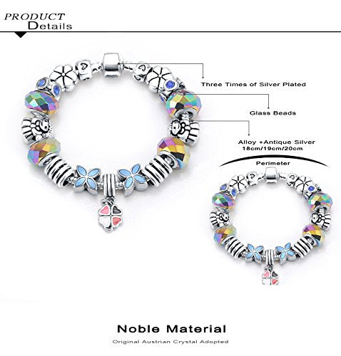 VPKJewelry Silver Tone Chain Crystal Monkey Bead Murano Glass Charm Bracelet