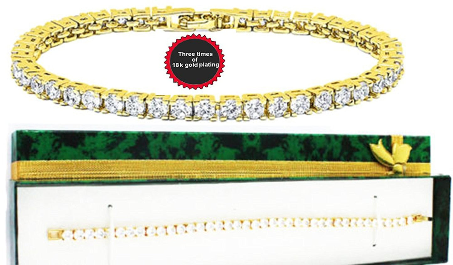 VPKJewelry Tennis Women's Bracelets 3 times 18k Yellow Gold Plated 4 mm Diamonique CZ sz 6.7'' 7'' 7.5''