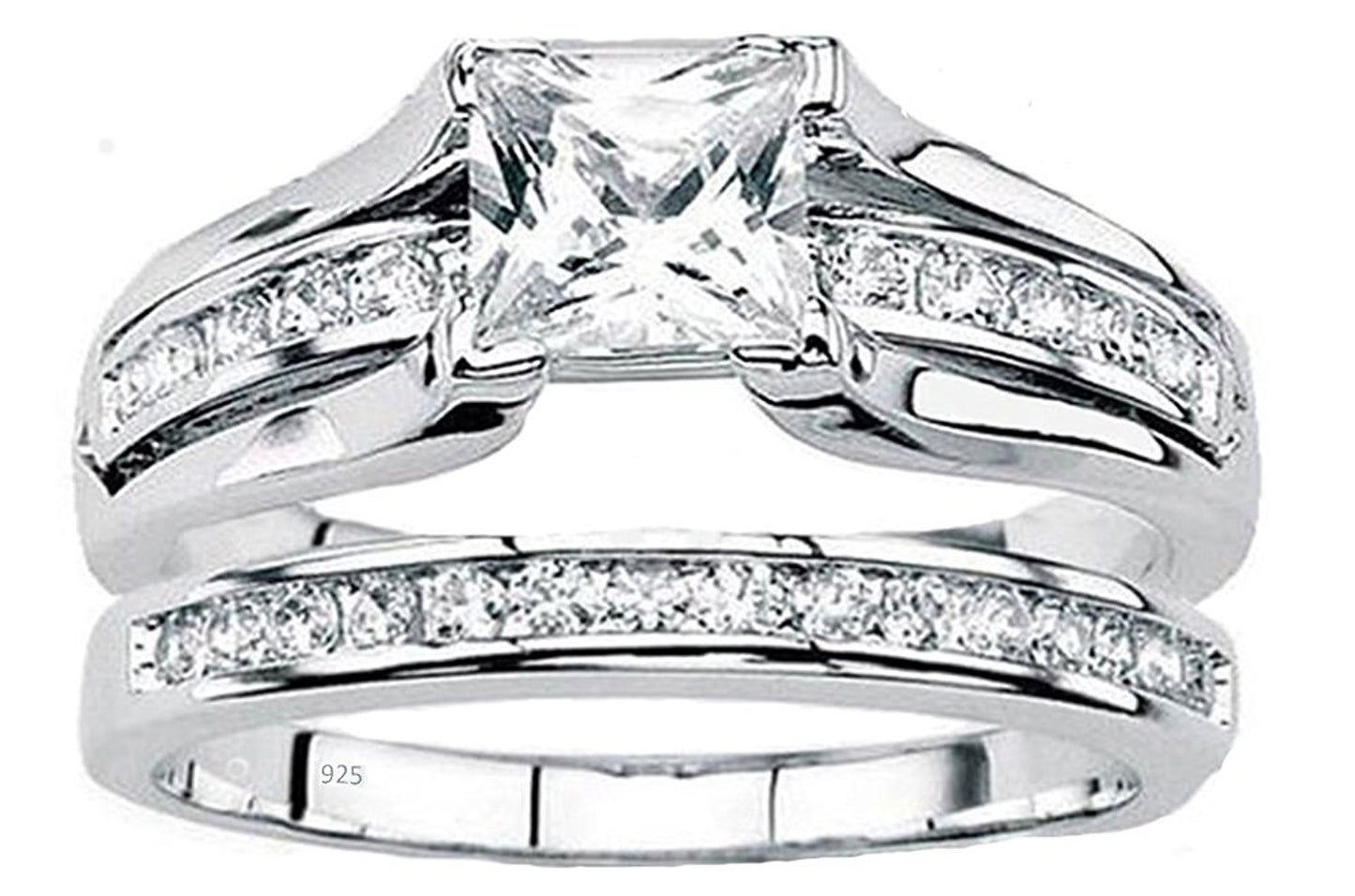 VPKJewelry 2.00 ct Real 925 Sterling Silver Wedding Engagement 2 pc set Diamonique CZ Ring Women (9)