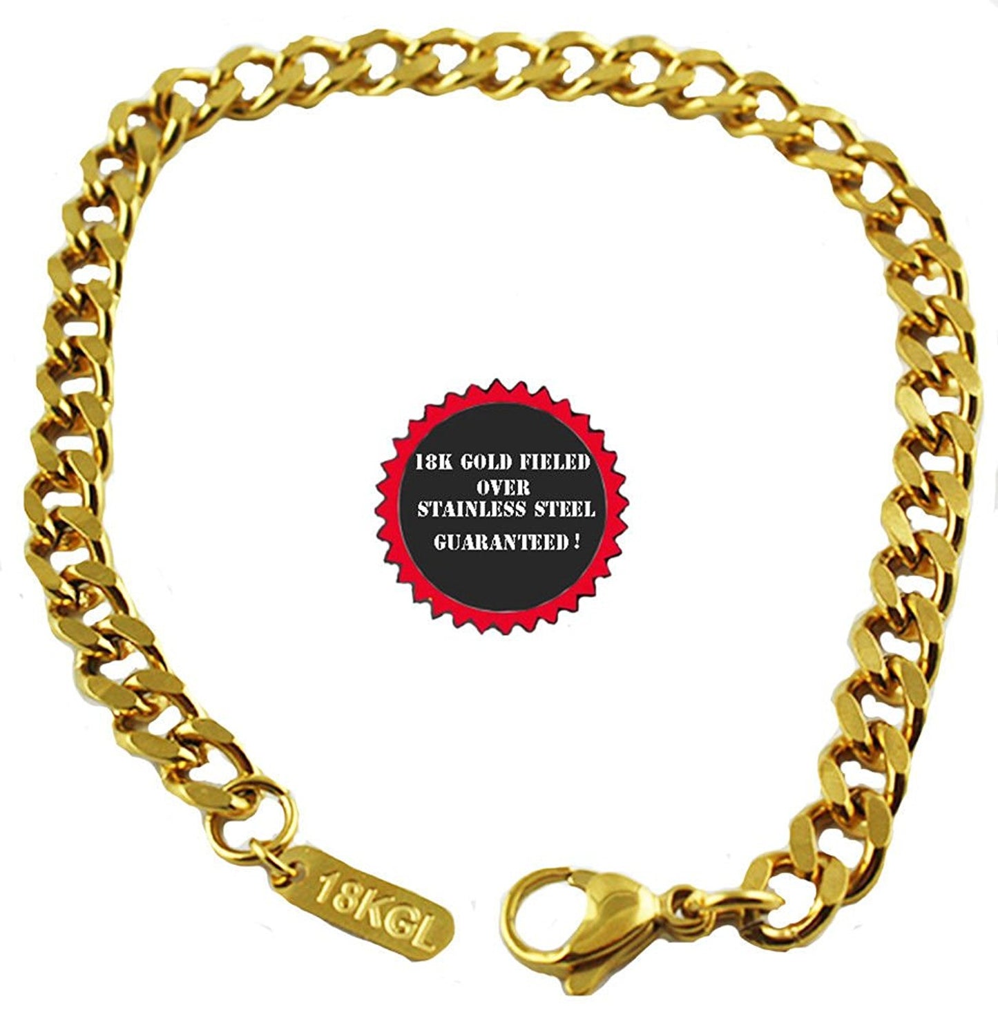 VPKJewelry 18 k gold Stainless steel Link Curb Cuban Chain Bracelets 6 mm 7'',8'' (7.0)