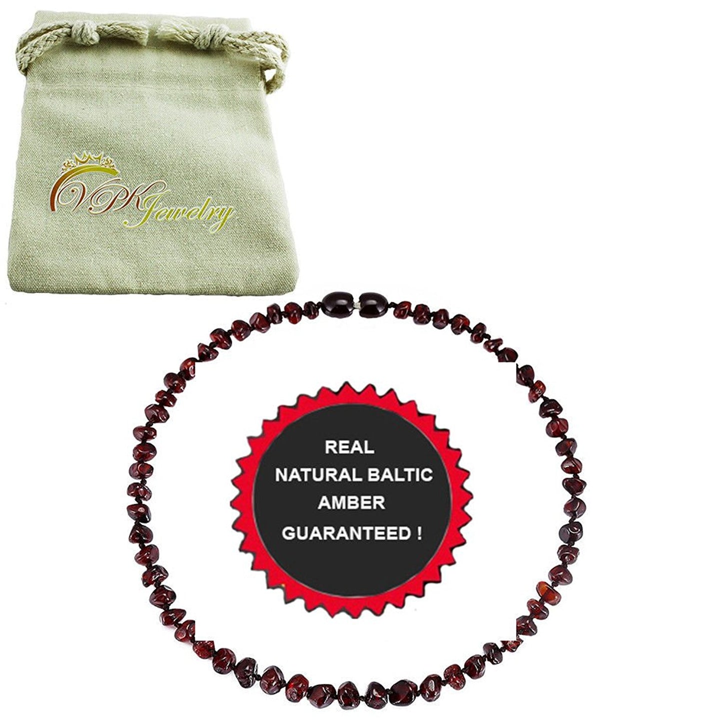 VPKJewelry Amber Teething Necklace for Babies Anti Inflammatory Drooling, Pain Reduce Properties Cherry Baltic