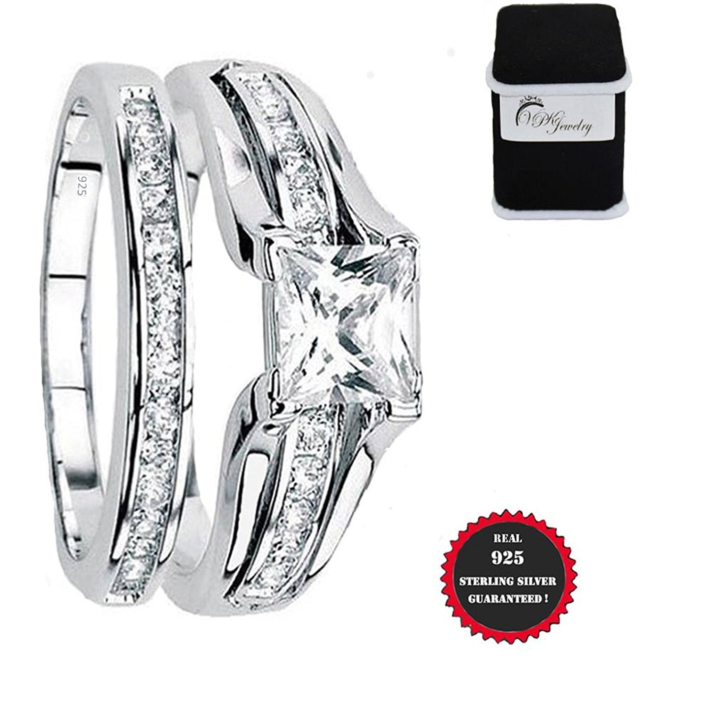 VPKJewelry 2.00 ct Real 925 Sterling Silver Wedding Engagement 2 pc set Diamonique CZ Ring Women (9)