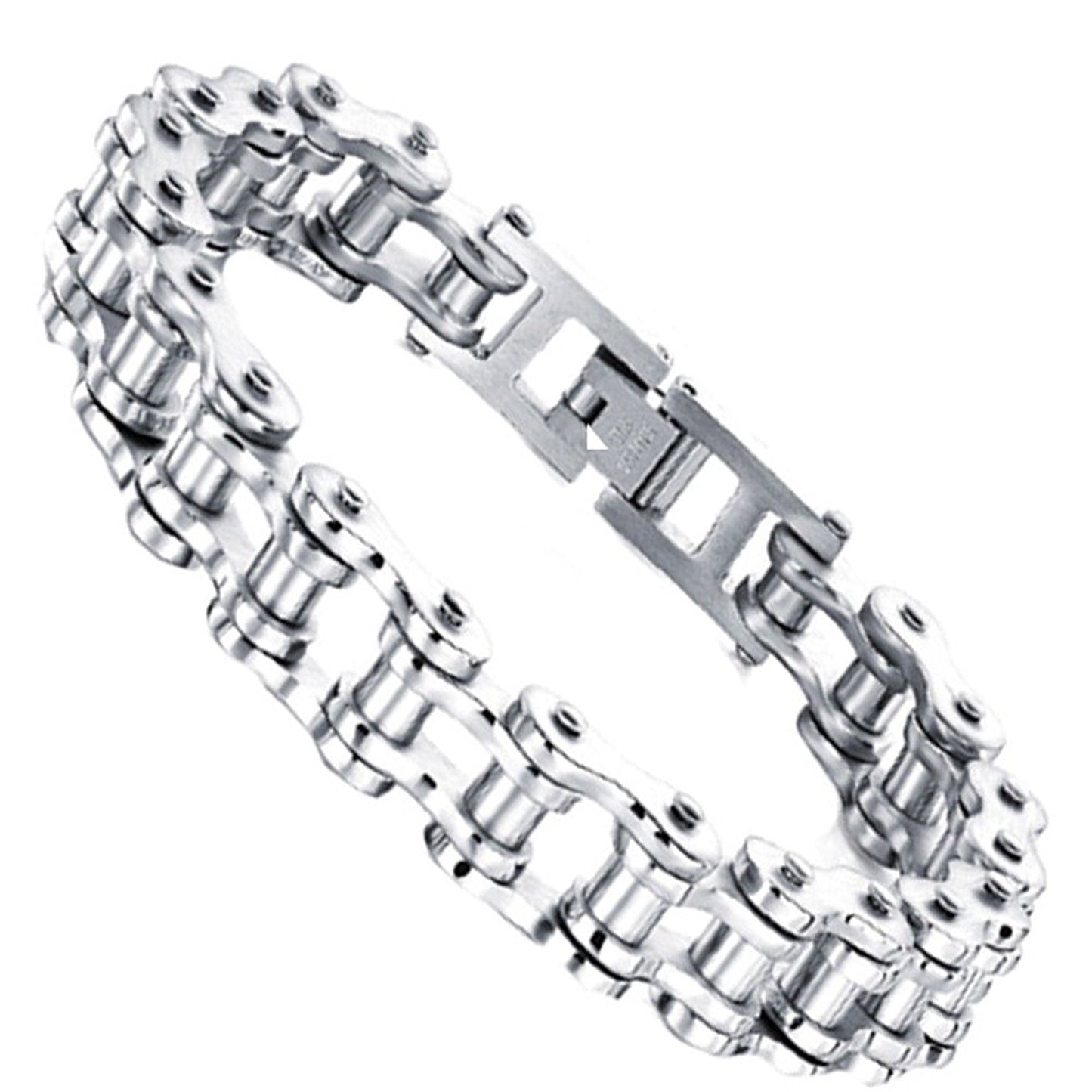 VPKJewelry Men Women Stainless Steel Motorcycle Bike Biker Link Chain Bracelet W 12 mm L 7.5'' 5 color (White)