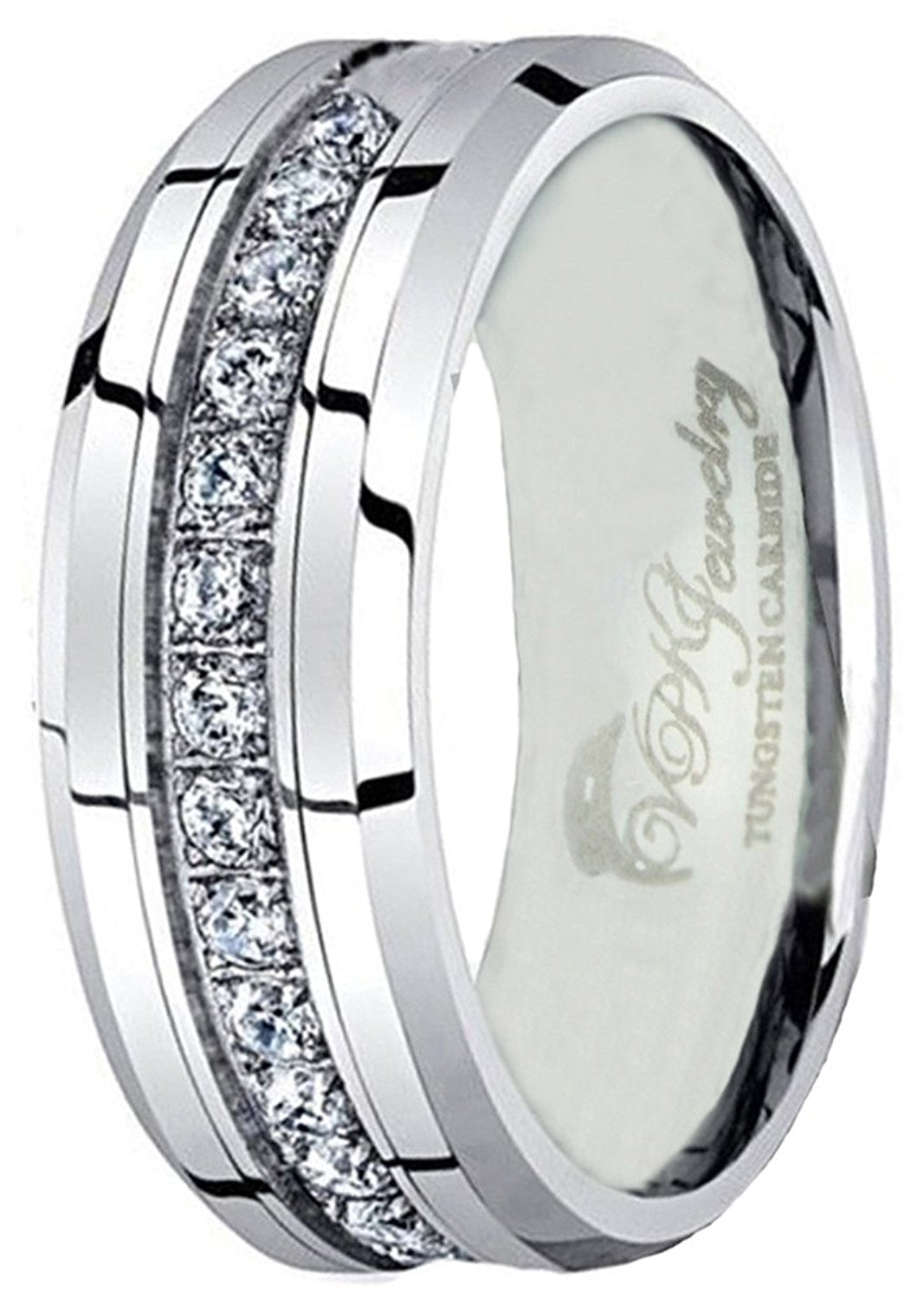 VPKJewelry Tungsten Carbide Silver 13 CZ Men Women Wedding Engagement Comfort Fit Band 8 or 6 mm Ring (tungsten 6 mm, 4)