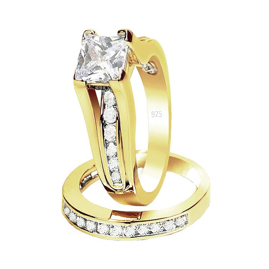 VPKJewelry 2.10 ct Real 925 Sterling Silver Yellow Wedding 2 pc set Diamonique CZ Ring Women