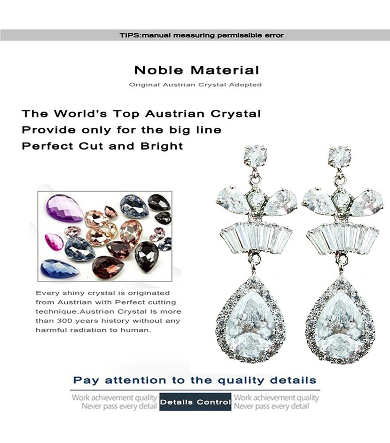 VPKJewelry Weddings Drop Earrings Austrian Crystal Chandelier Dangle White or Yellow Gold plated 40x13 mm