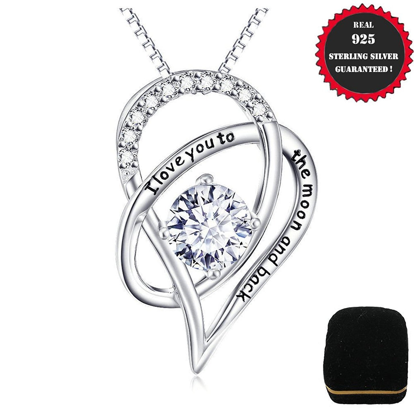 VPKJewelry 925 silver Diamonique CZ 0.60 ct Heart Women's Pendant Necklace I love you to the moon and back