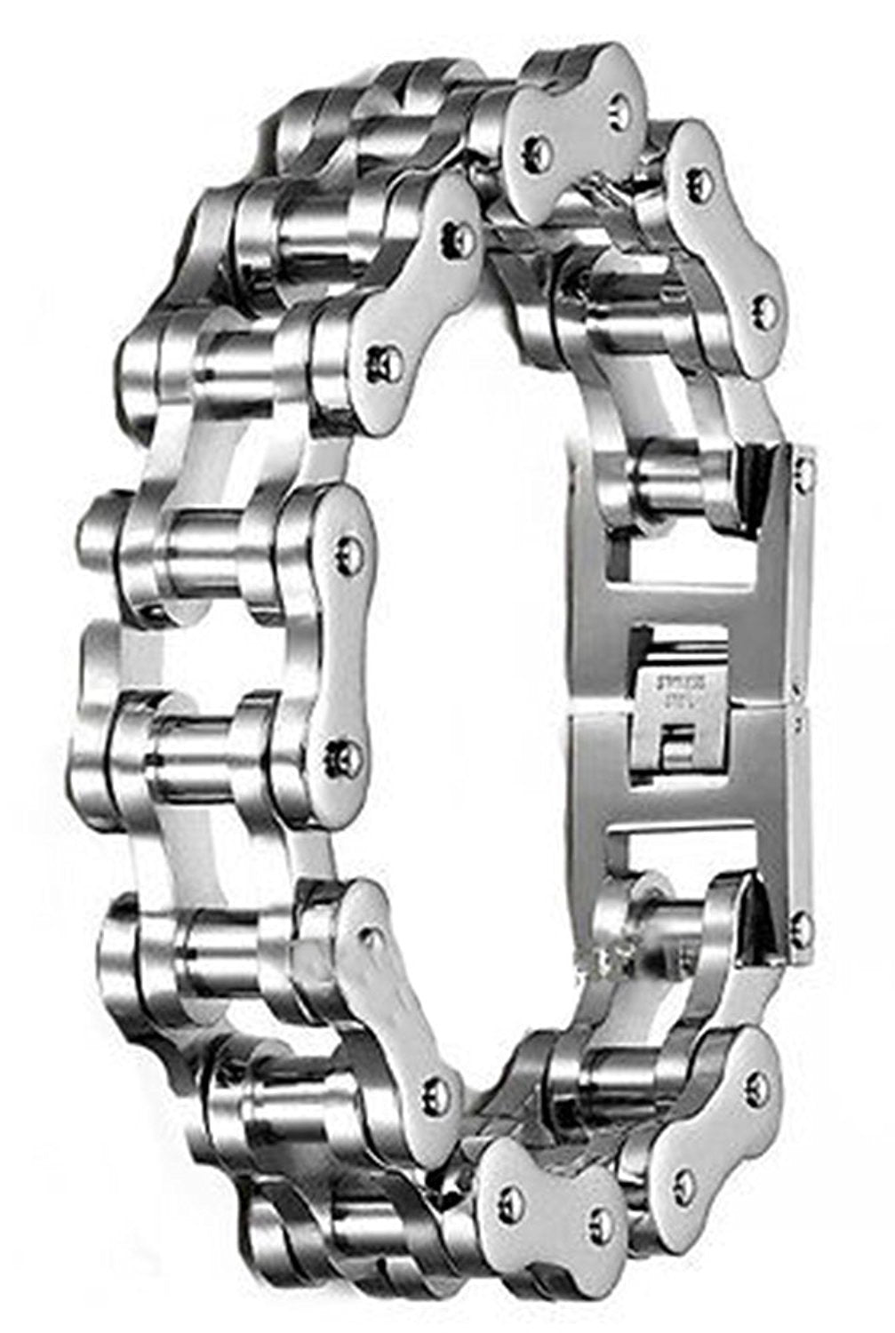 VPKJewelry Men's Silver plated Stainless Steel Motorcycle Bike Link Chain Bracelet L 8-10'' W 19 mm (8)