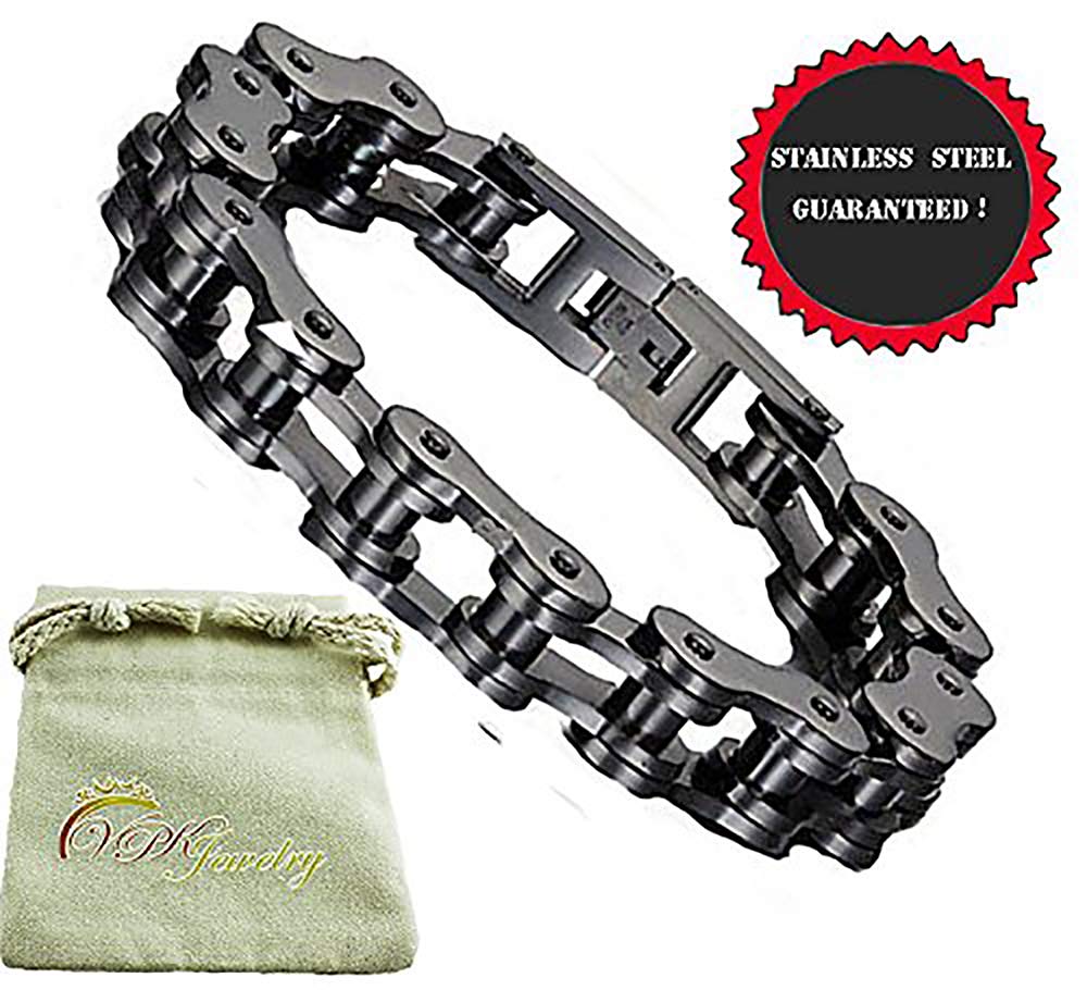 VPKJewelry Men Women Stainless Steel Motorcycle Bike Biker Link Chain Bracelet W 12 mm L 8.5'' 5 color