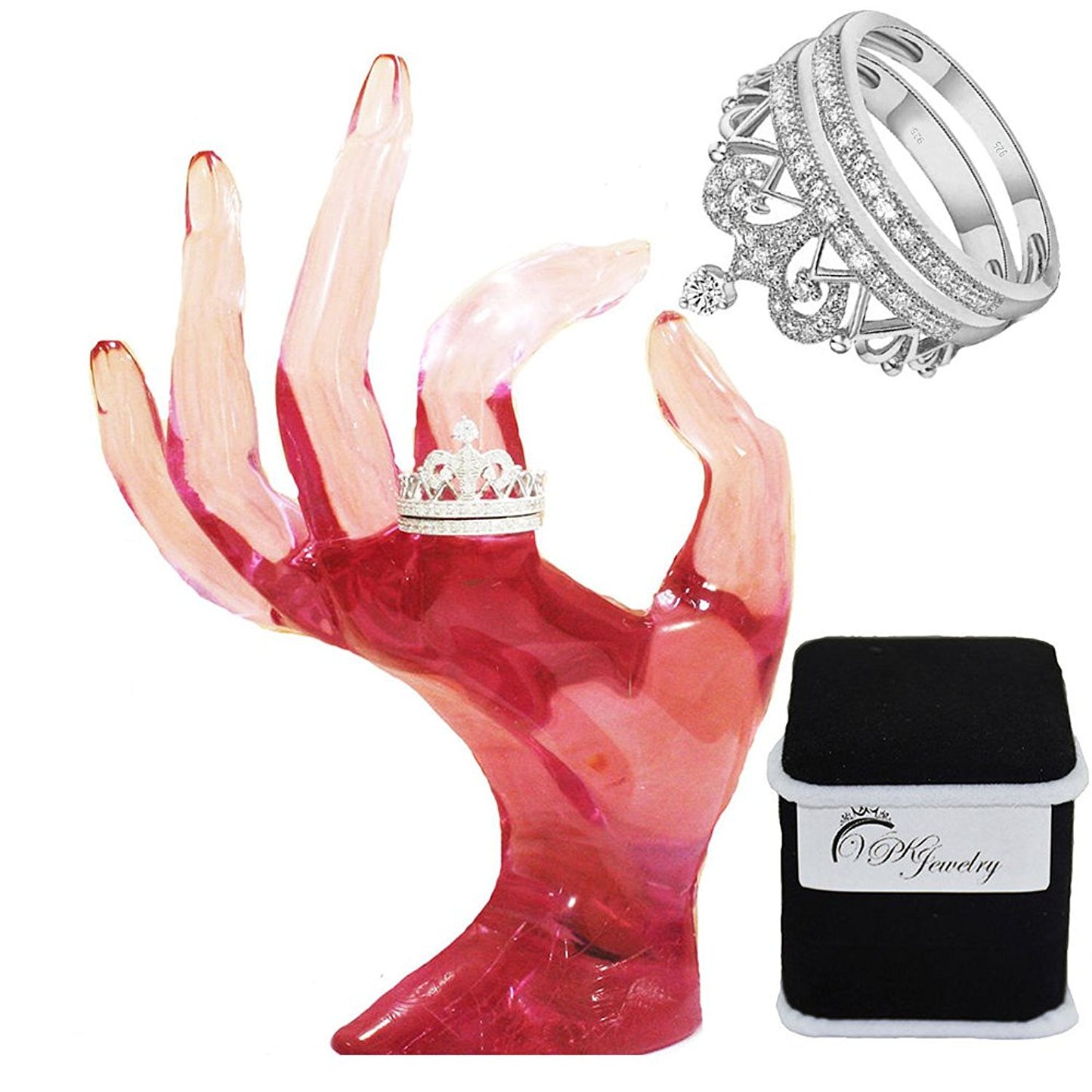 VPKJewelry 2.00 ct Real 925 Sterling Silver Wedding Engagement Crown 2 pc set Ring Women Ladies (6)