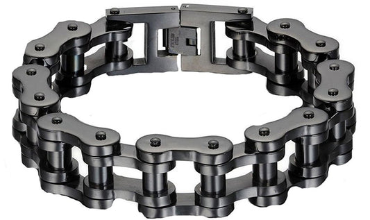 VPKJewelry Men's Black Stainless Steel Motorcycle Bike Biker Link Chain Bracelet L 8-10'' Heave W 19 mm