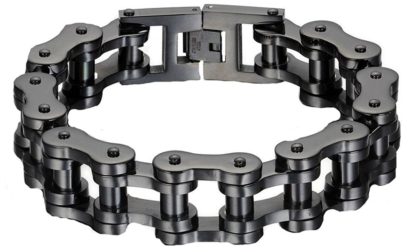 VPKJewelry Men's Black Stainless Steel Motorcycle Bike Biker Heave Link Chain Bracelet W 23 mm L 8'' 9'' 10''