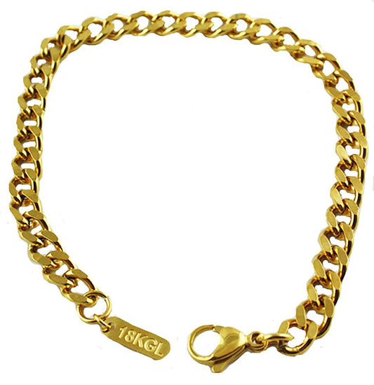 VPKJewelry 18 k gold Stainless steel Link Curb Cuban Chain Bracelets 6 mm 7'',8'' (7.0)