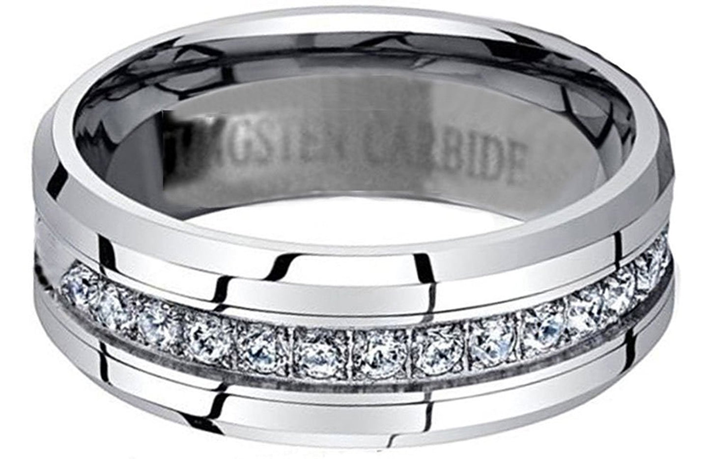 VPKJewelry Tungsten Carbide Silver 13 CZ Men Women Wedding Engagement Comfort Fit Band 8 or 6 mm Ring (tungsten 6 mm, 4)