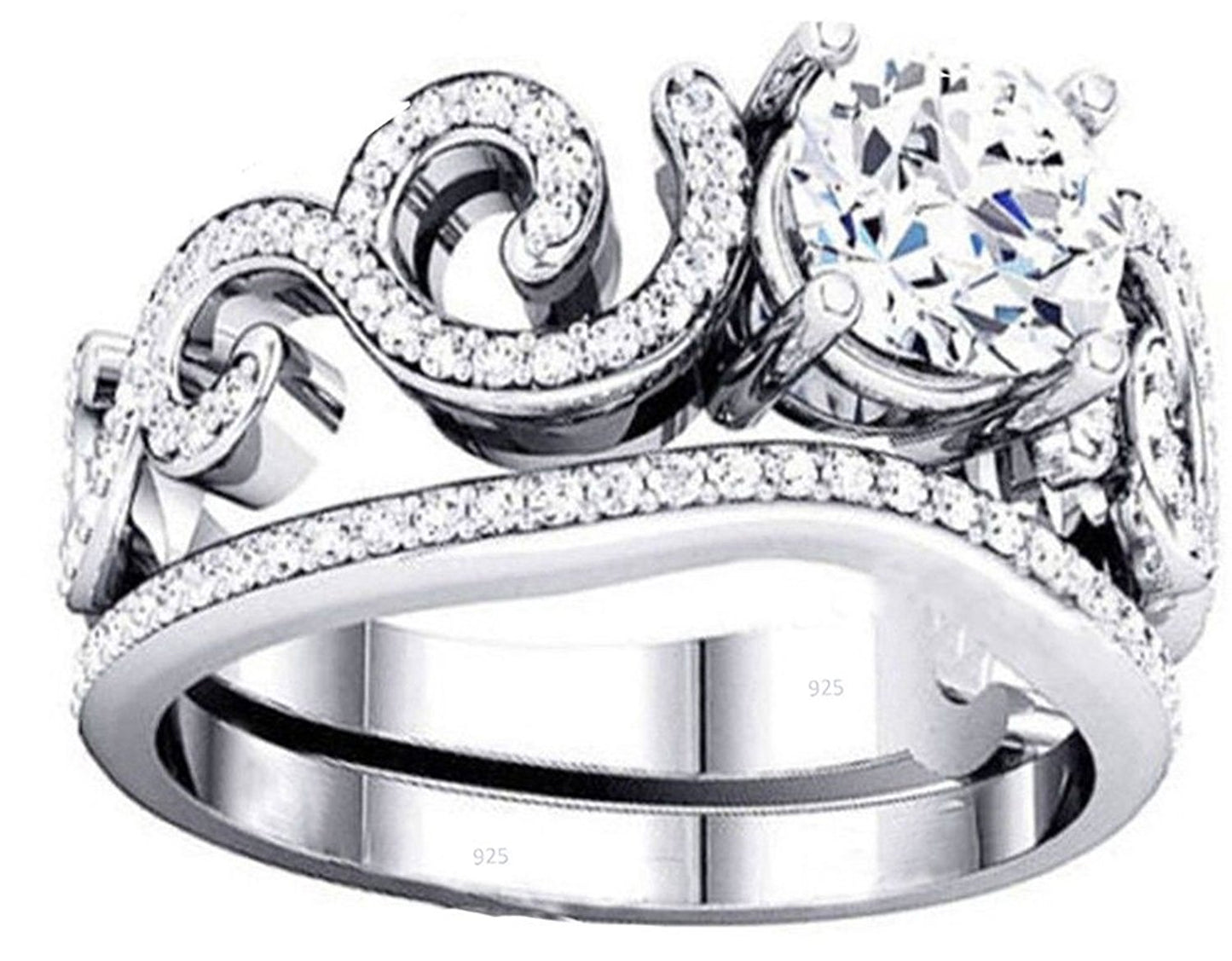 VPKJewelry 2.65 ct Real 925 Sterling Silver Wedding Engagement 2 pc set Ring Women's Girls