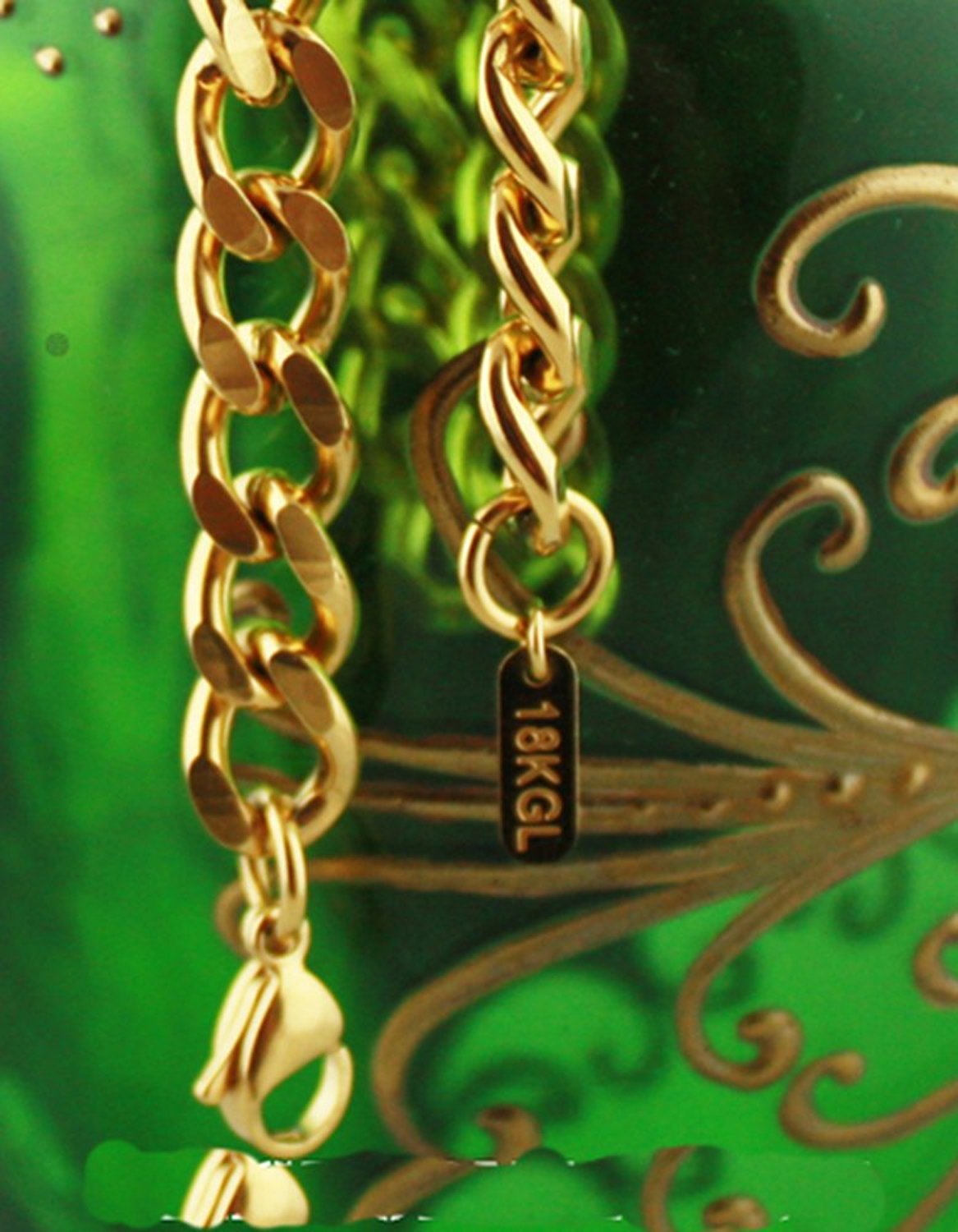 VPKJewelry 18 k gold Stainless steel Link Curb Cuban Chain Bracelets 9 mm 7'',8'' (7.0)