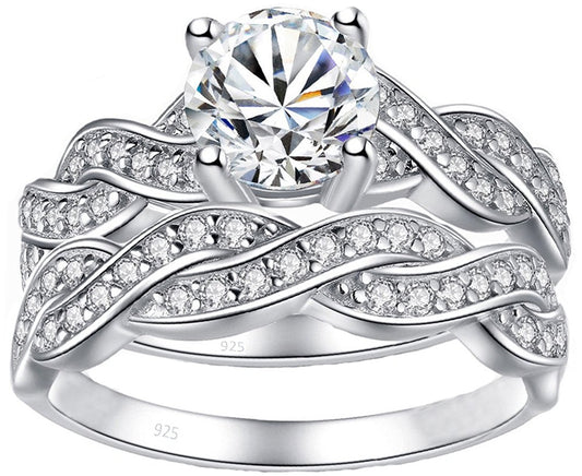 VPKJewelry Real 925 Sterling Silver Wedding set Ring Women Band Rings Cubic Zirconia