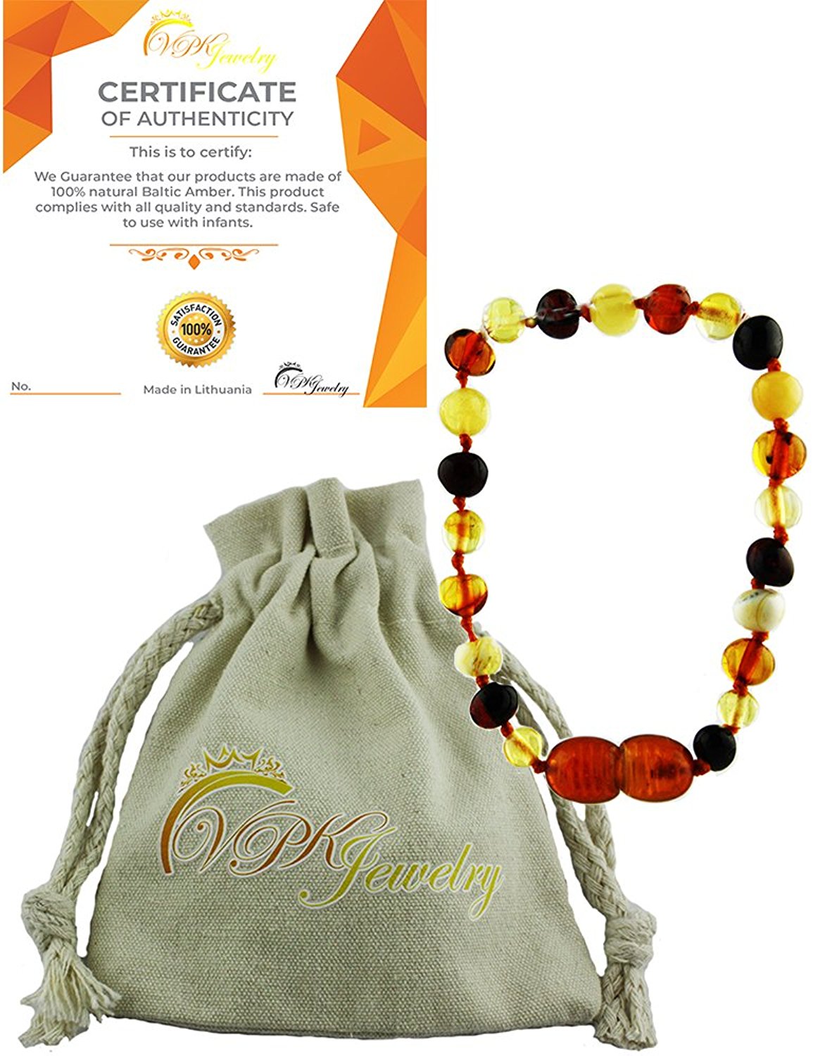VPKJewelry Amber Teething Bracelet Babies Anti Inflammatory Drooling Pain Reduce Properties Multi-color Baltic