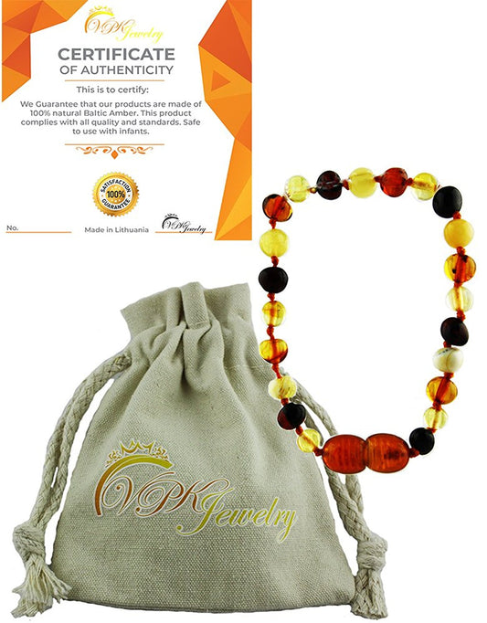 VPKJewelry Amber Teething Bracelet Babies Anti Inflammatory Drooling Pain Reduce Properties Multi-color Baltic