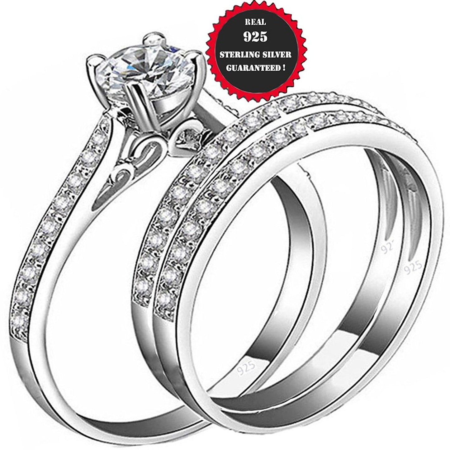 VPKJewelry 2.50 ct Real 925 Sterling Silver Wedding 3 pc set Diamonique CZ Ring Women's Girls (10)