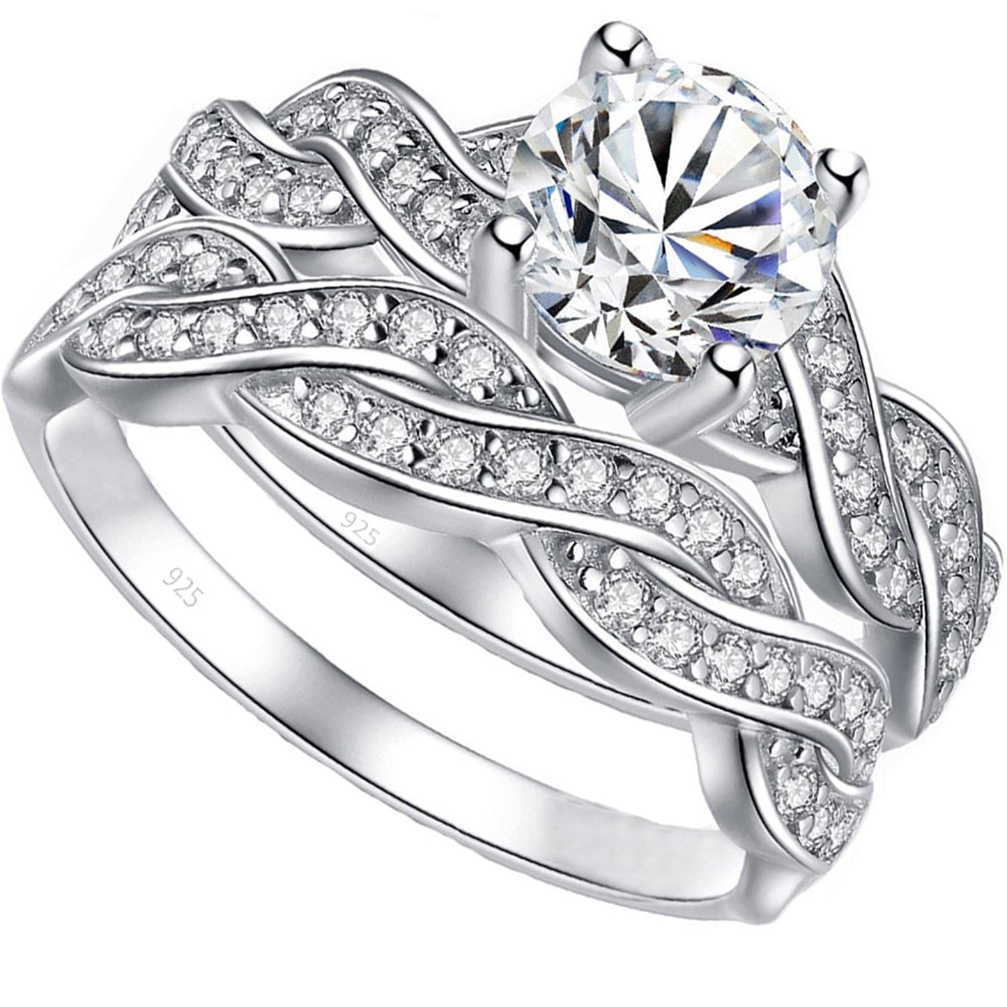 VPKJewelry Real 925 Sterling Silver Wedding set Ring Women Band Rings Cubic Zirconia