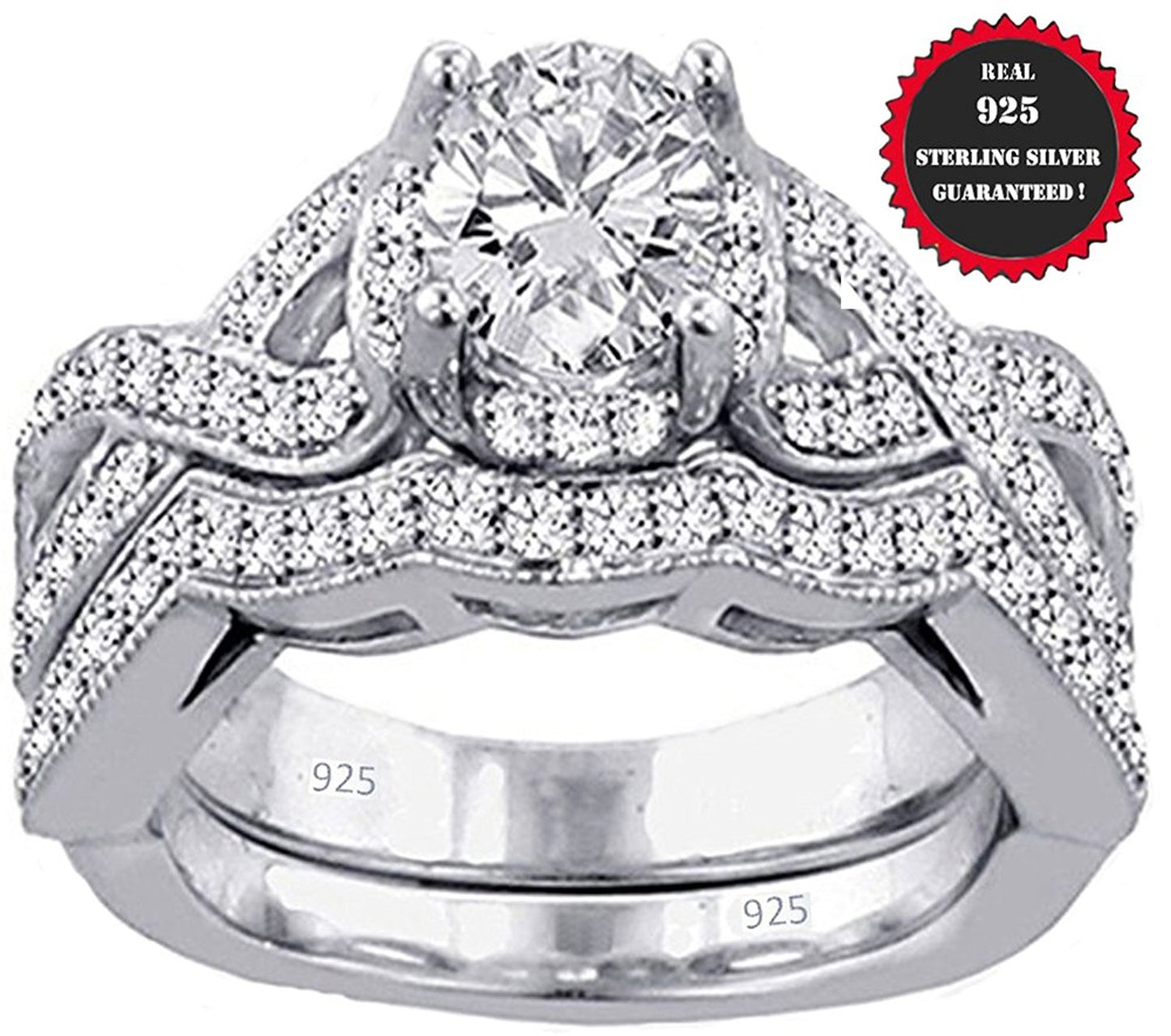 VPKJewelry 3.30 ct Real 925 Sterling Silver Wedding Engagement 2 pc set Ring Women Ladies Girls (10)