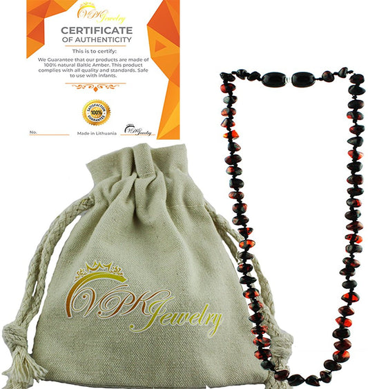 VPKJewelry Amber Teething Necklace for Babies Anti Inflammatory Drooling, Pain Reduce Properties Cherry Baltic