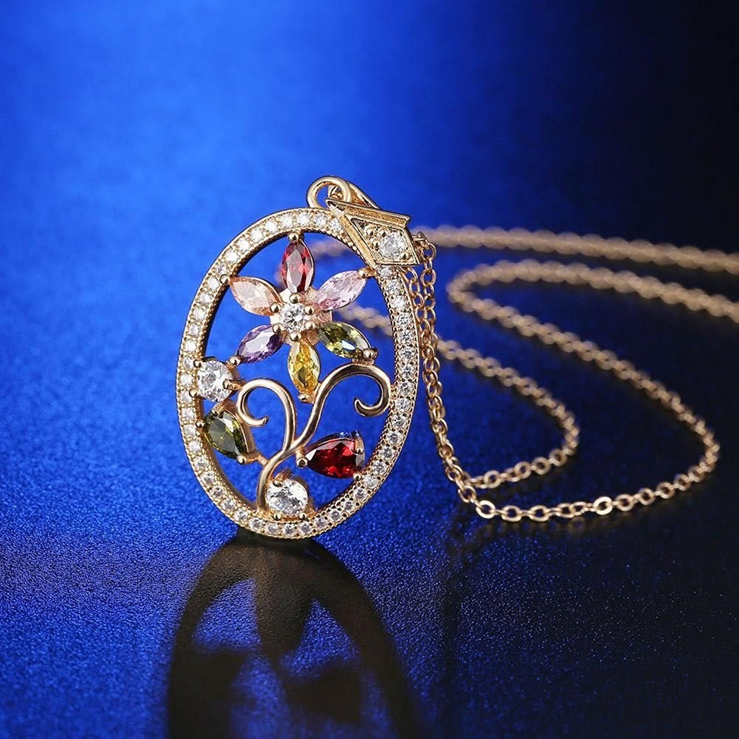 VPKJewelry 18k gold plated Multi Color CZ Set Earrings Pendant 18'' Chain