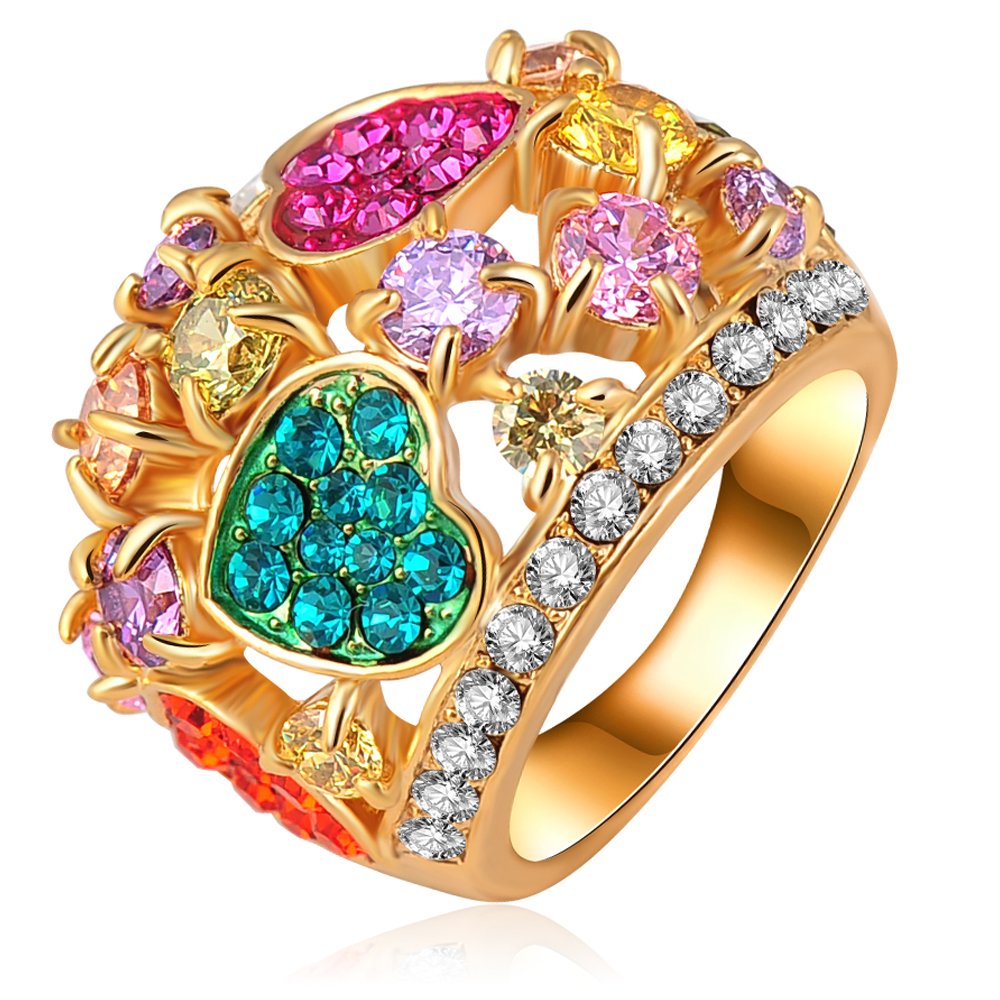 VPKJewelry 18K Gold Plated Austrian Crystal Big Hearts Women's Ladies Girls Ring
