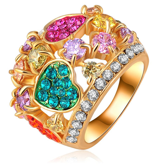 VPKJewelry 18K Gold Plated Austrian Crystal Big Hearts Women's Ladies Girls Ring