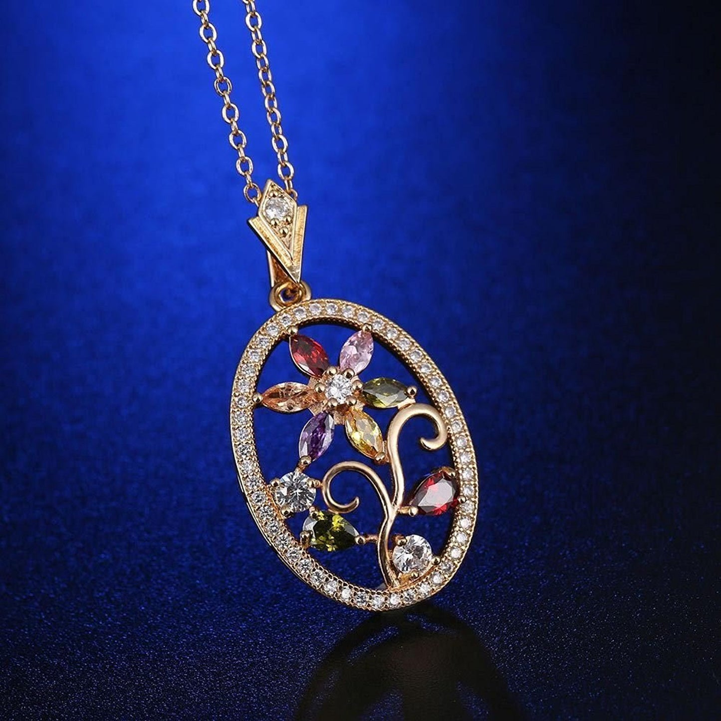 VPKJewelry 18k gold plated Multi Color CZ Set Earrings Pendant 18'' Chain