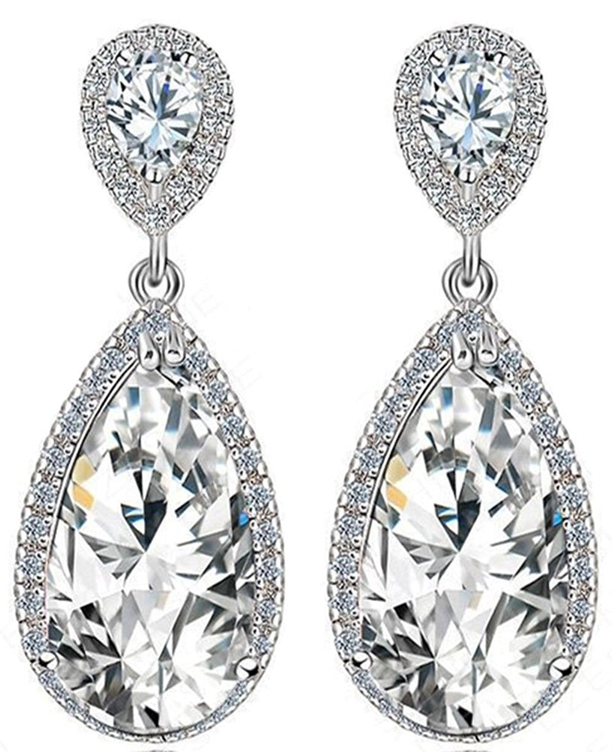 VPKJewelry Weddings Drop Earrings Austrian Crystal Chandelier Dangle White or Yellow Gold plated 39x14 mm (White)