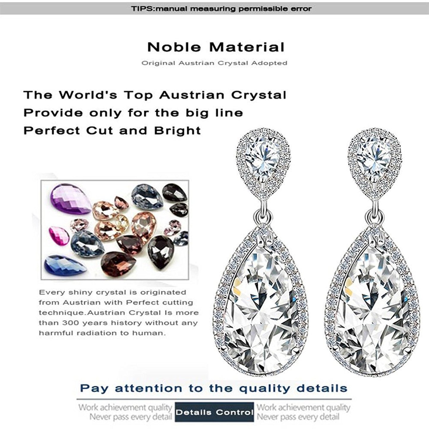VPKJewelry Weddings Drop Earrings Austrian Crystal Chandelier Dangle White or Yellow Gold plated 39x14 mm (White)