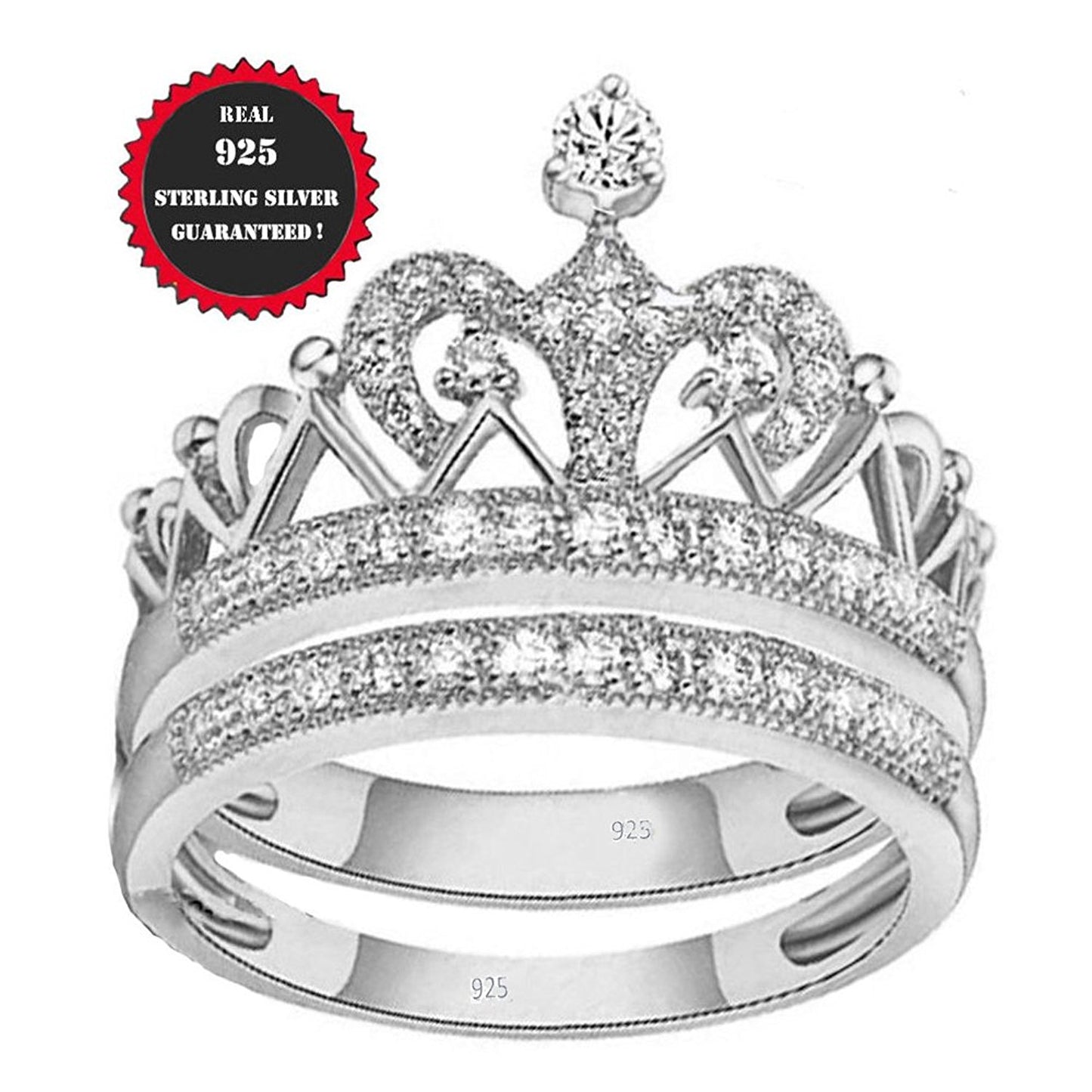 VPKJewelry 2.00 ct Real 925 Sterling Silver Wedding Engagement Crown 2 pc set Ring Women Ladies (6)