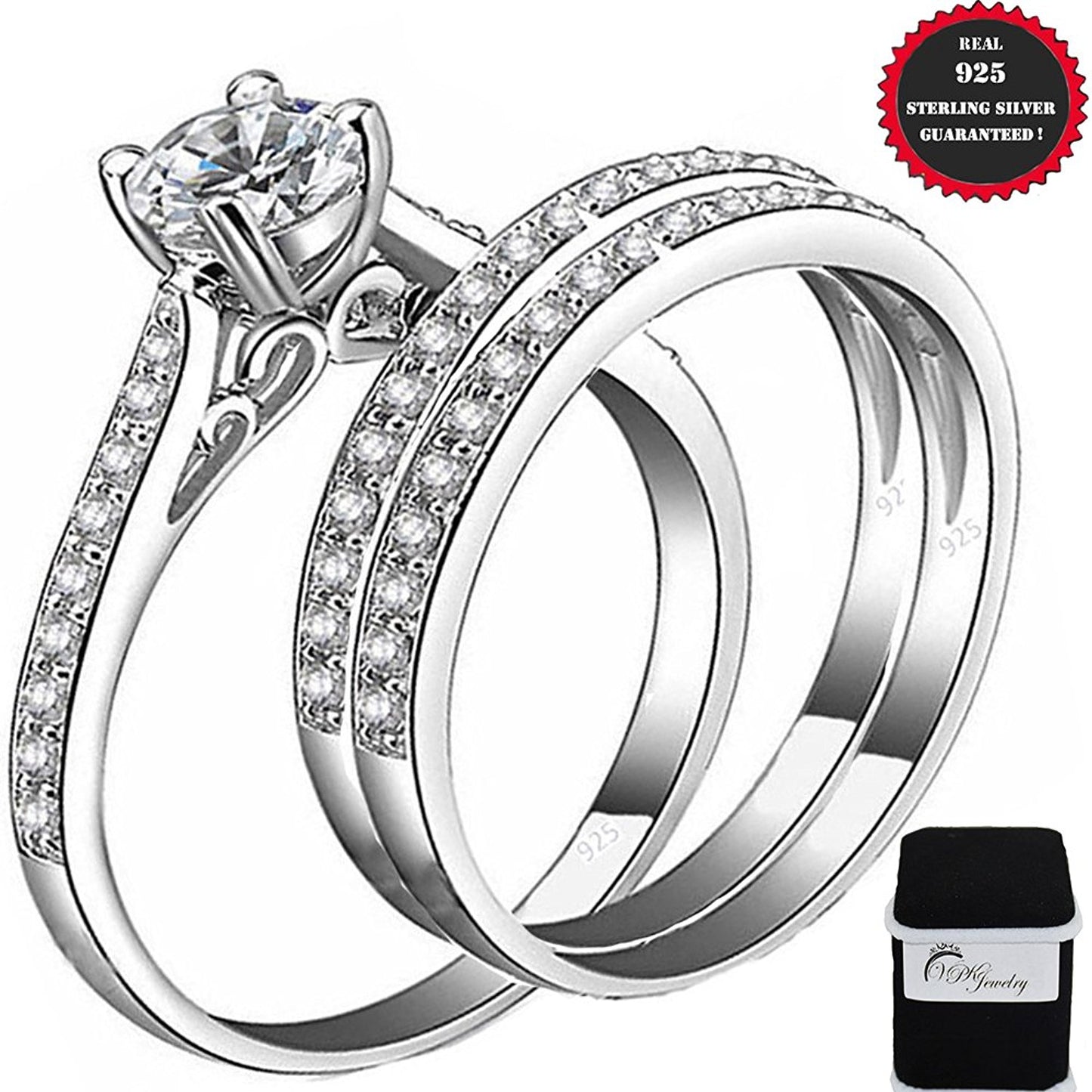 VPKJewelry 2.50 ct Real 925 Sterling Silver Wedding 3 pc set Diamonique CZ Ring Women's Girls (10)