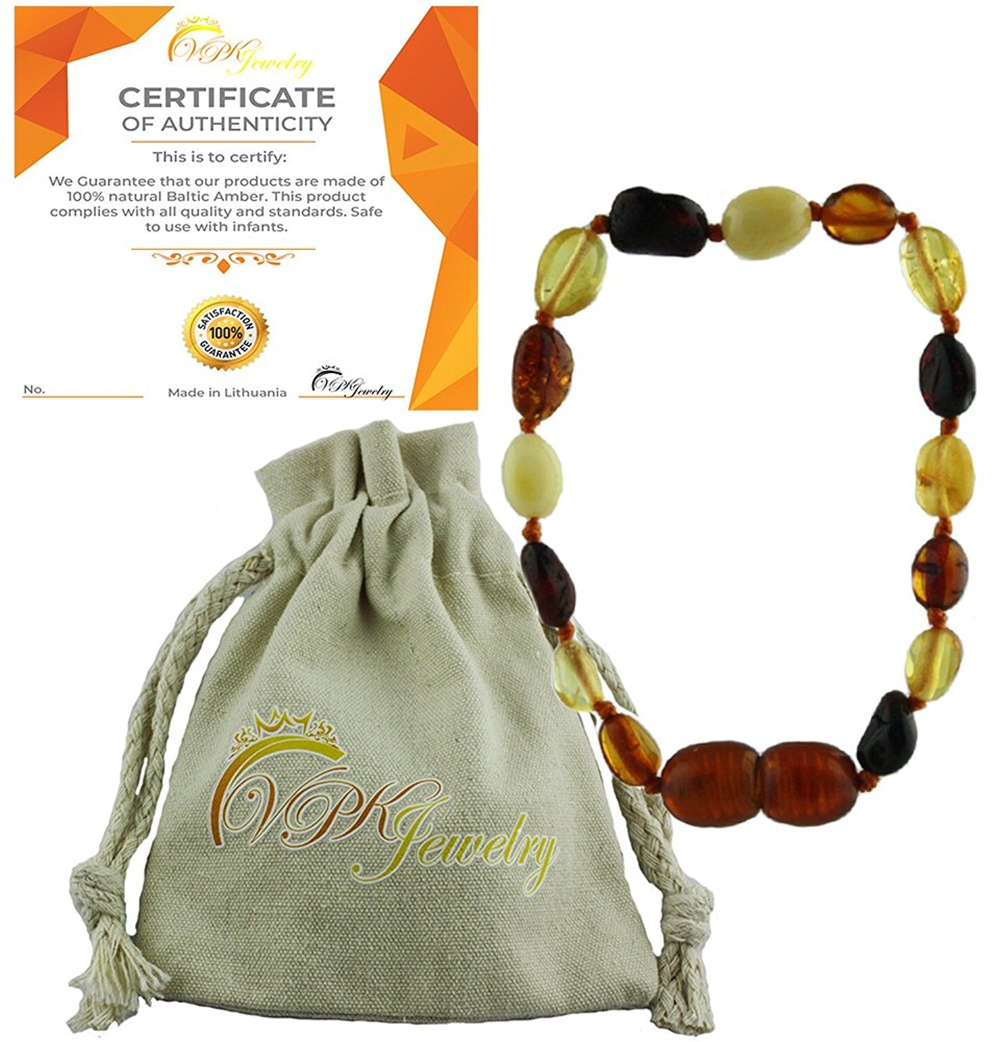 VPKJewelry Amber Teething Oval Bracelet Babies Anti Inflammatory Drooling Pain Reduce Properties Multi-color Baltic