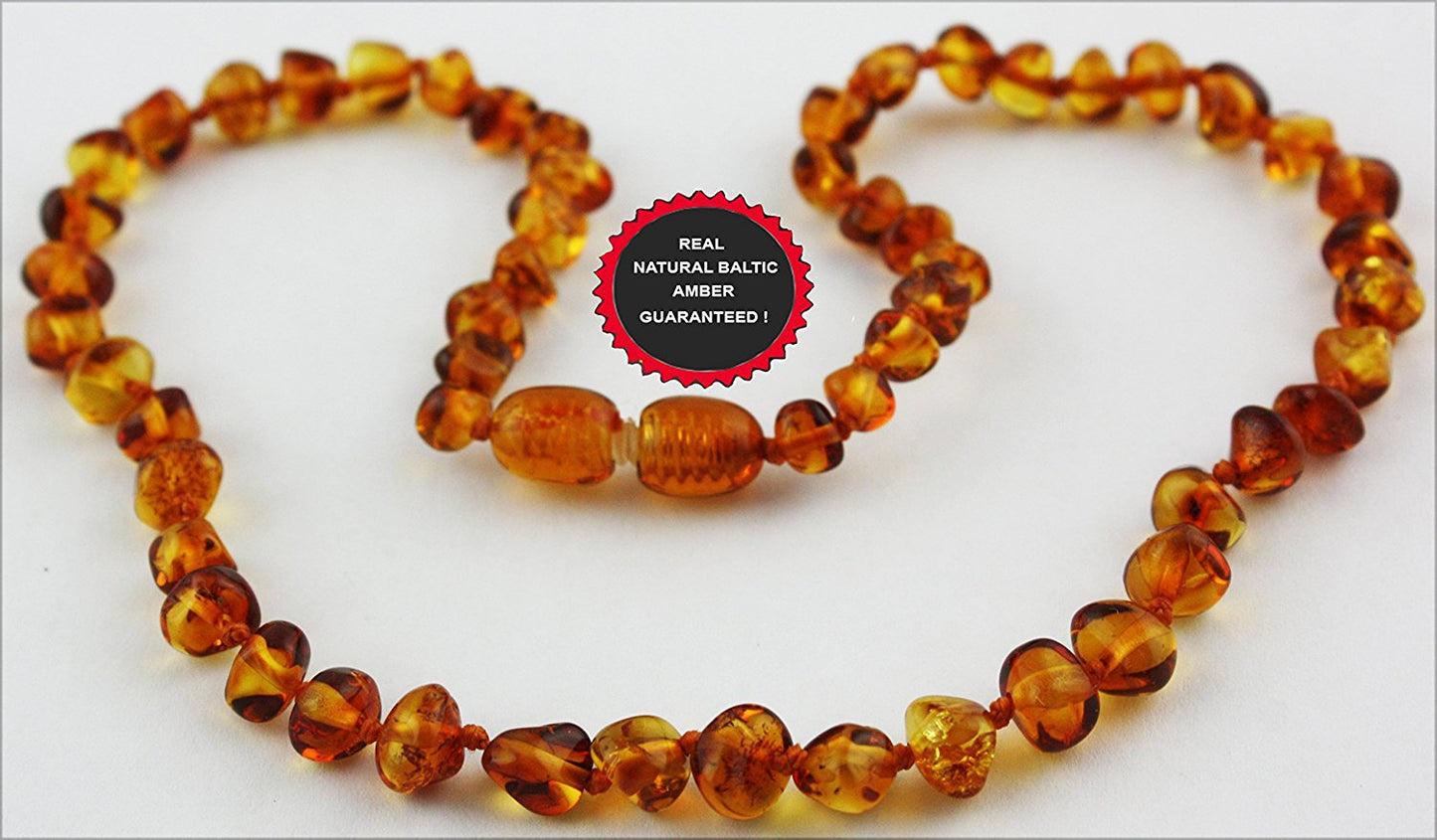 VPKJewelry Amber Teething Necklace Babies Anti Inflammatory Drooling Pain Reduce Cognac Honey Unisex Baltic