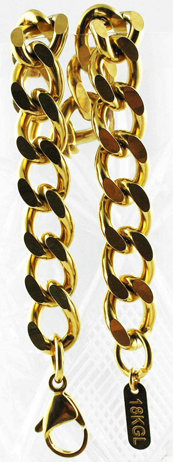 VPKJewelry 18 k gold Stainless steel Link Curb Cuban Chain Bracelets 9 mm 7'',8'' (7.0)
