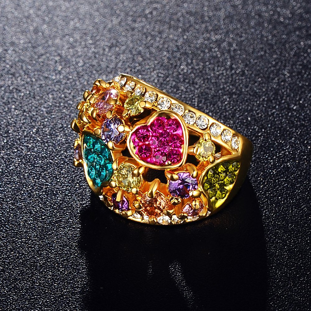 VPKJewelry 18K Gold Plated Austrian Crystal Big Hearts Women's Ladies Girls Ring