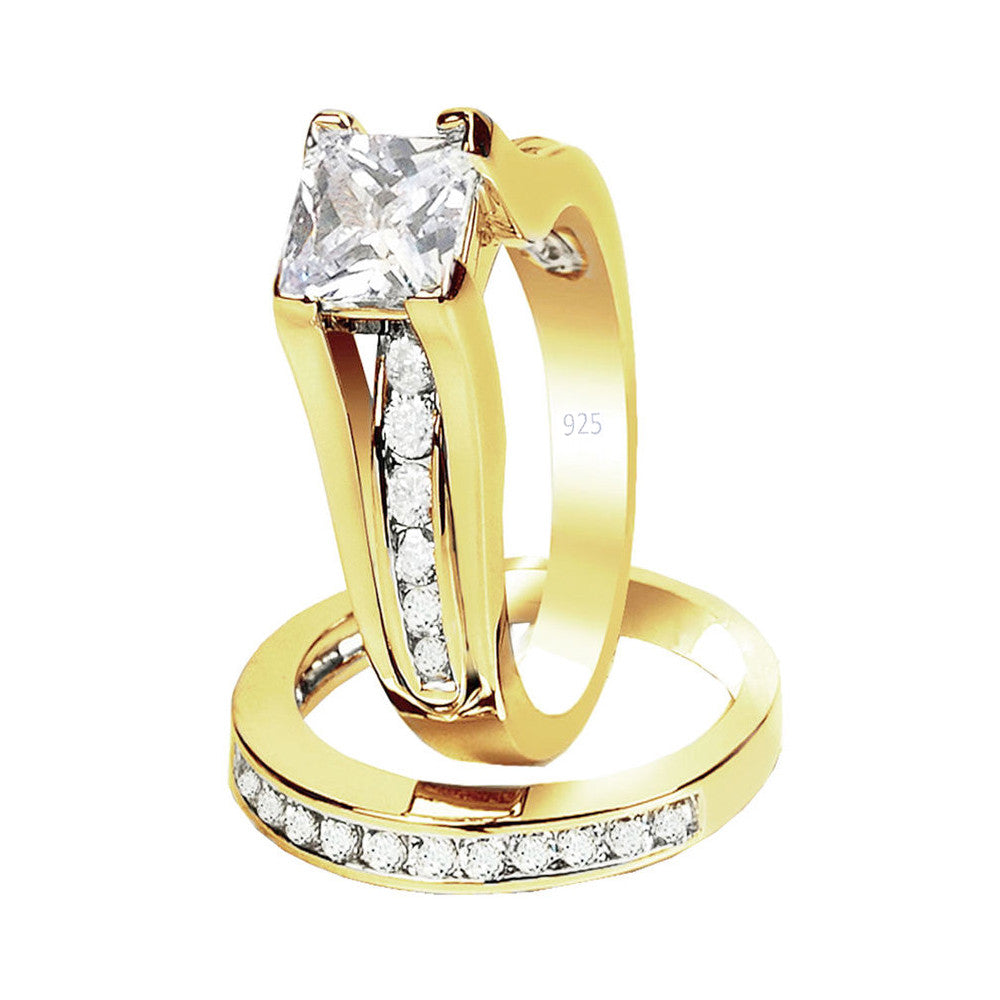 Women's Ring Real 925 Sterling silver yellow Cubic Zirconia Wedding set S 4-11.5