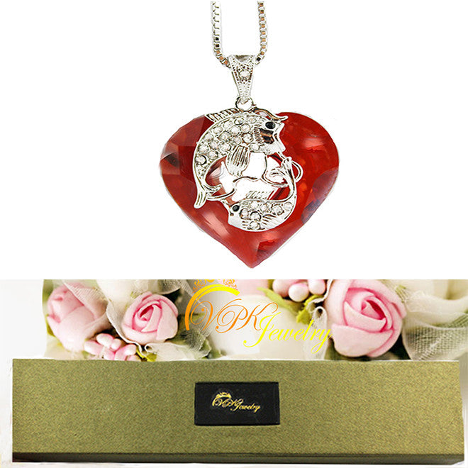 Heart Fish Necklace Pendant Chain made with SWAROVSKI crystal free box 
