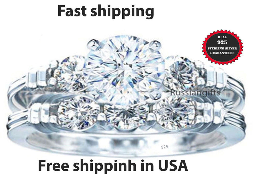 Silver Ring 925 sterling Women Wedding Cubic Zirconia Ring 2.7ct 2pc Sz 4-11,5