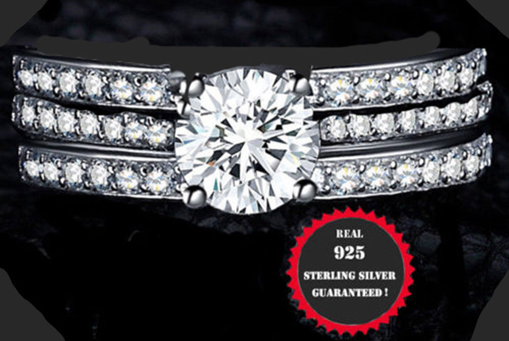 Silver Ring Women Real 925 Sterling  Wedding Engagement Set Band Sz 4-11,5
