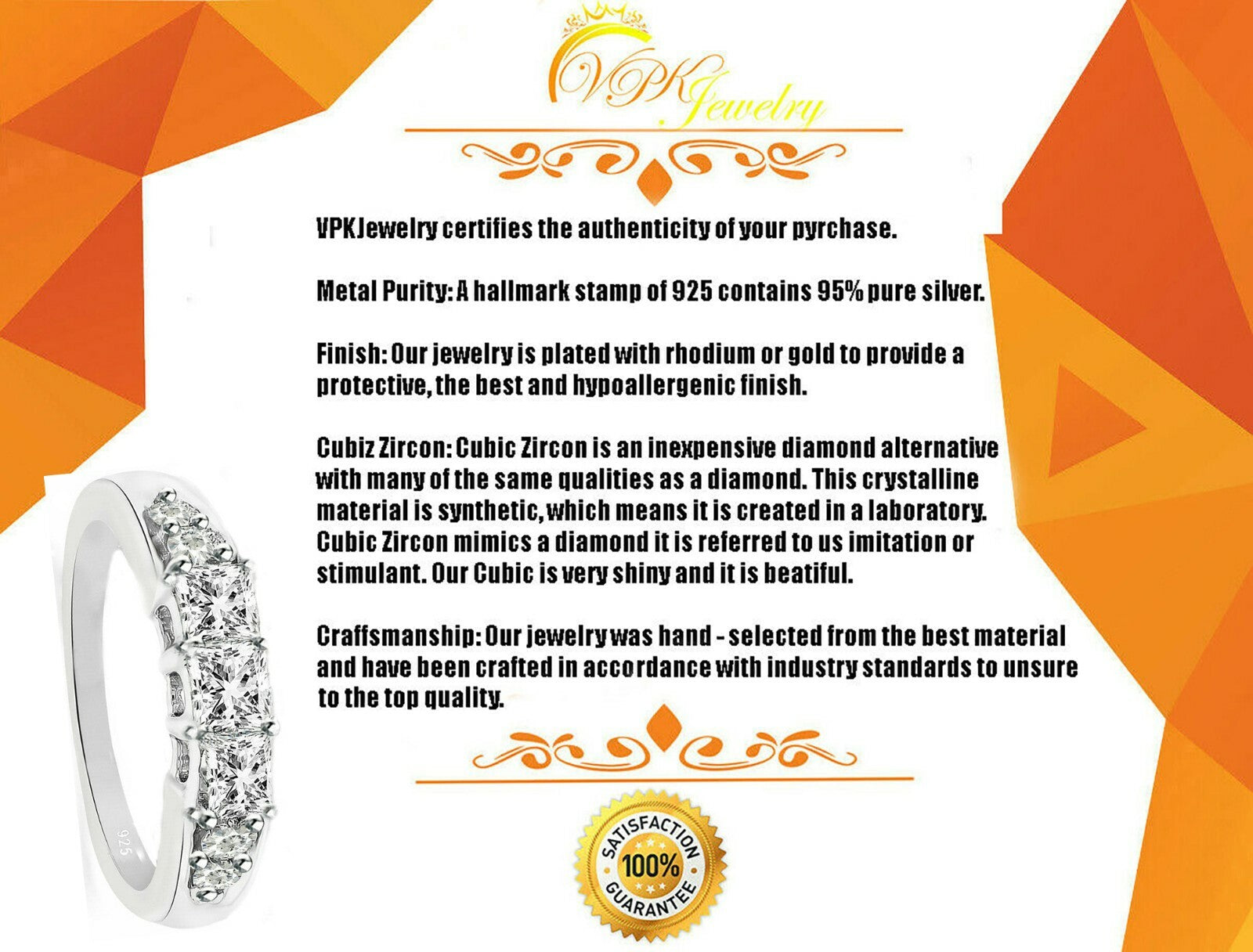 Silver Ring Gold Plating Real 925 Sterling Women 6ct Cubic Zirconia  sz 4-11.5
