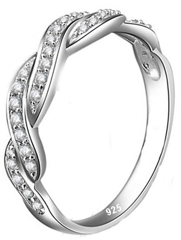 Silver Ring Real 925 Sterling Women Girl Engagement Wedding Natural Band
