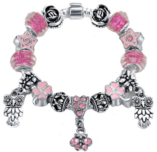 VPKJewelry Charm Owl European Silver Metal Bracelet Austrian @ Murano Crystal  