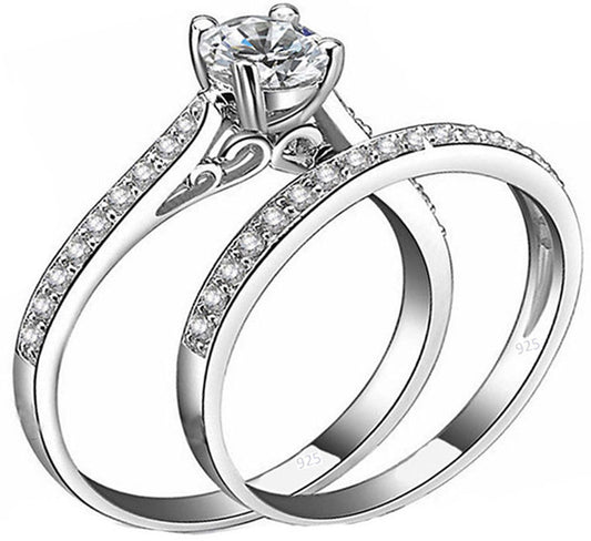 2pc Real 925 Sterling Silver Women 2ct Cubic Zirconia lab-create Sz 4-11,5 