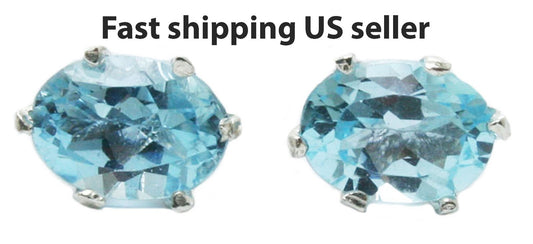  Lab created Aquamarine 925 sterling silver stud Earrings March BIRTH GEMSTONE 