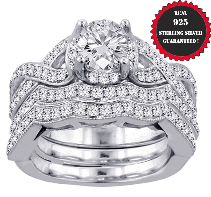 2pc or 3pc Real 925 Sterling silver Women Wedding  Cubic Zirconia Ring S 4-11.5